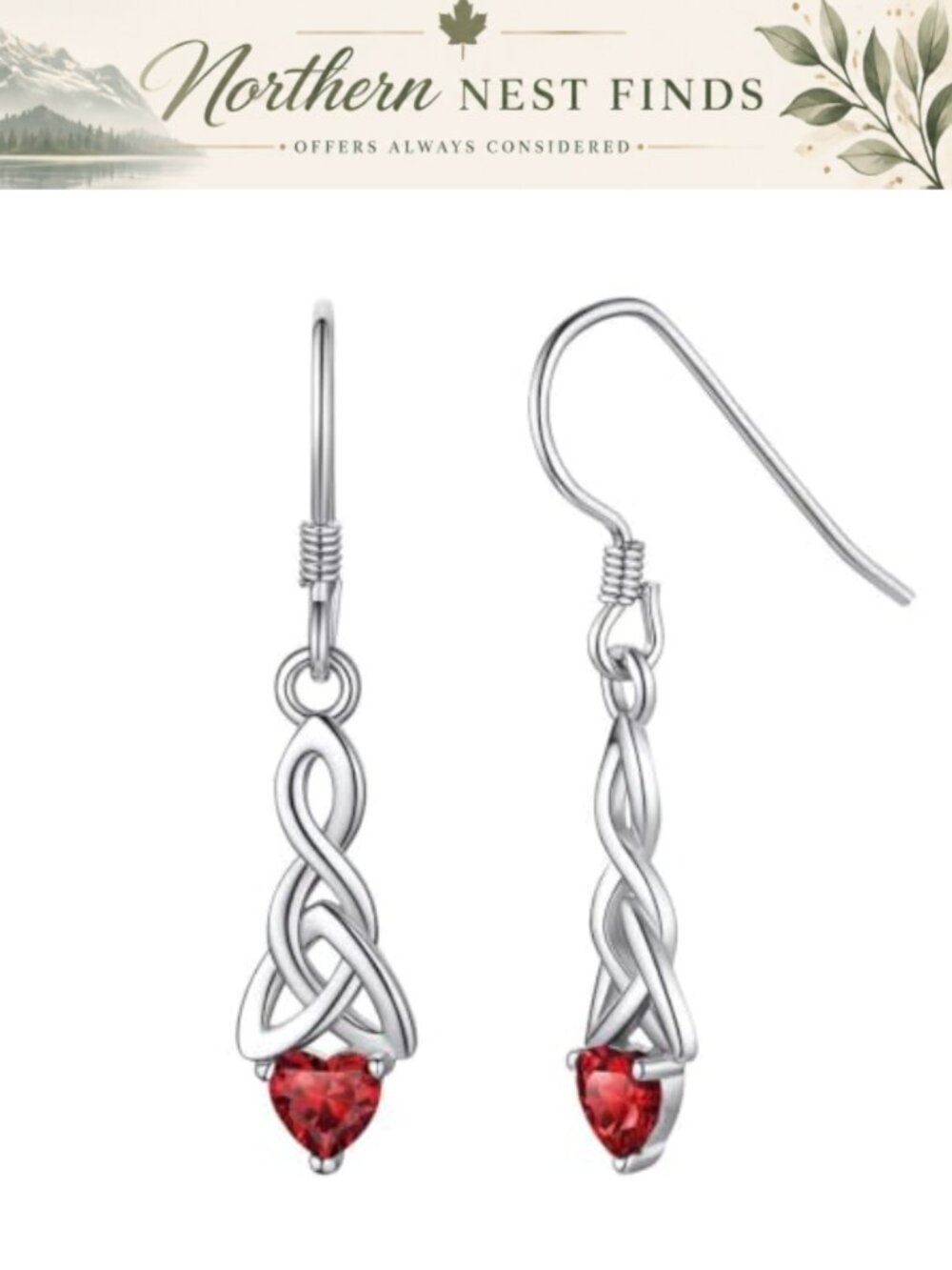 Sterling Silver Celtic Knot Dangle Hook Earrings with Gift Box